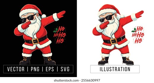 Dabbing Santa Claus in Cool Sunglasses - Fun Christmas Illustration with 'Ho Ho Ho' Text