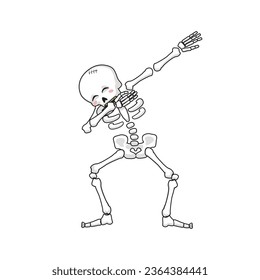 Dabbing skeleton. Cartoon Halloween character. Dab emoji. Vector Illustration for halloween.