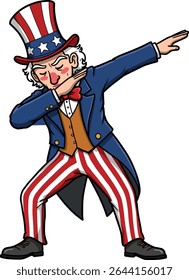 Dabbing Uncle Sam - Funny Patriotic Vector Cartoon Character Illustration American 4th July