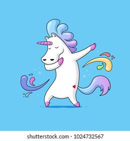 Dabbing Unicorn - Cute funny unicorn dancing dab vector cartoon illustration