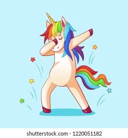 Dabbing unicorn. Dab dancing meme pose, dreamy horse in cool glasses. Memes dance memes dreaming unicorn character, happy smiling fantasy magic mythology cartoon vector illustration svg