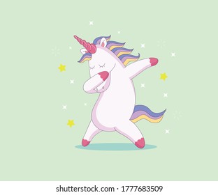 dabbing unicorn with stars for kids.