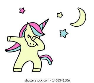 Dabbing Unicorn with stars. Vector Design. dab dance
