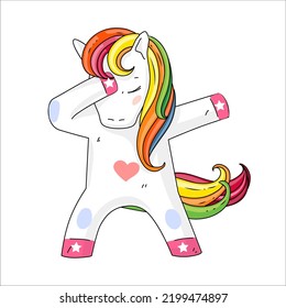Dabbing unicorn vector illustration. Design character of dancing unicorn. svg