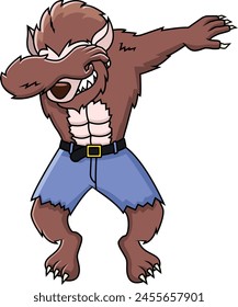 Dabbing werewolf character vector illustration