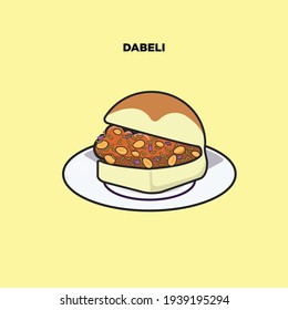 Dabeli Or Double Roti Traditional Food Of Gujarat India Vector Illustration. Dabeli Is An Indian Snack Item