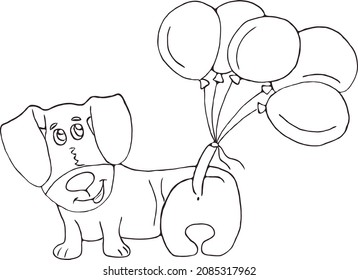 Dachshund with air balloon. Birthday concept. Flat vector illustration.