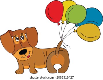 Dachshund with air balloon. Birthday concept. Flat vector illustration.