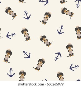 Dachshund and anchor seamless pattern. Nautical theme. Vector seamless wallpaper