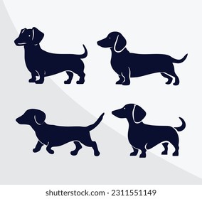 Dachshund breed dog silhouette vector set