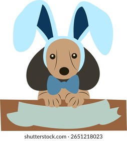 Dachshund Coelho Páscoa Banner Design Peeking mão desenhada