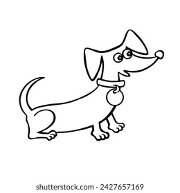 Dachshund cartoon coloring book illustrations. Vector