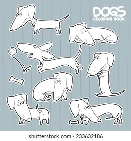 Dachshund cartoon set coloring book