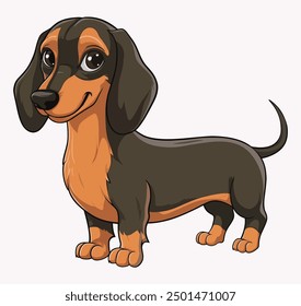 Dachshund cartoon vector illustration, showcasing a playful dog in a cute style, isolated on a white background. Perfect for pet-themed designs.