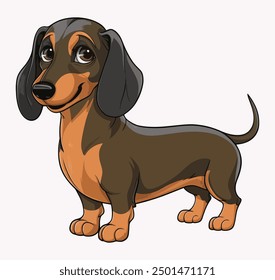 Dachshund cartoon vector illustration, showcasing a playful dog in a cute style, isolated on a white background. Perfect for pet-themed designs.