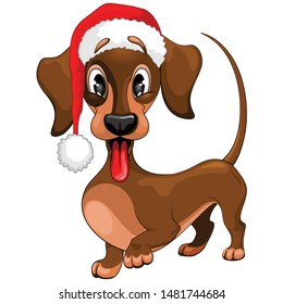 Dachshund Christmas Santa Cute Cartoon Character Vector Illustration 