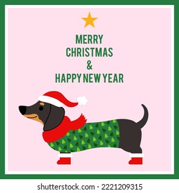 Dachshund in Christmas tree pajamas cartoon season greeting card