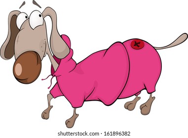 The dachshund in a coat. Cartoon 