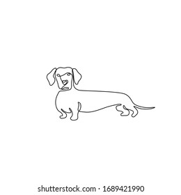 Dachshund continuous line drawing, small tattoo, print for clothes and logo design, emblem or logo design, silhouette one single line on a white background, isolated vector illustration.