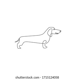 Dachshund continuous line drawing, small tattoo, print for clothes and logo design, emblem or logo design, silhouette one single line on a white background, isolated vector illustration.