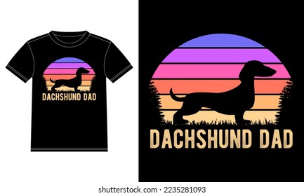 Dachshund Dad Vintage Sunset T-Shirt design template, Car Window Sticker, POD, cover, Isolated Black Background
