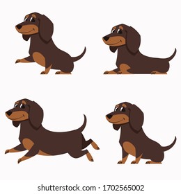 Dachshund in different poses. Set of cute pets in cartoon style.