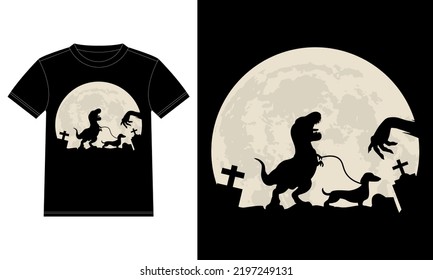 Dachshund Dinosaur Moon Funny Halloween T-shirt svg