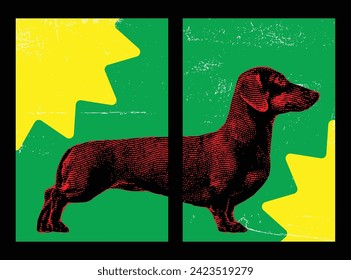 dachshund dog artwork, dachshund poster, wiener or sausage dog set posters, pop art style for home decoration