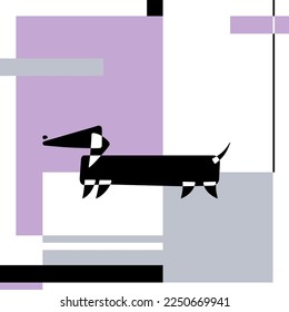 Dachshund. Dog breed silhouettes. Card template. Avantgarde graphic style. Vector Illustration on an abstract background. SSTKabstract