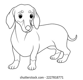 Dachshund Dog Cartoon Animal Illustration BW