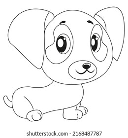 Dachshund dog character vector illustration. Black linear drawing on white background. Color page for kids. 