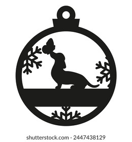 Dachshund dog Christmas round ornament silhouette 