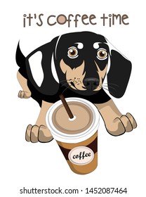 Dachshund Dog. It is Coffee Time