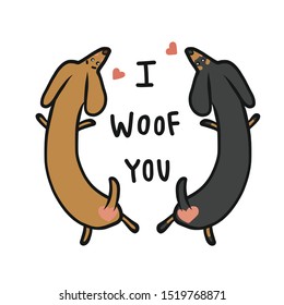 Dachshund dog couple, I woof you cartoon vector illustration doodle style