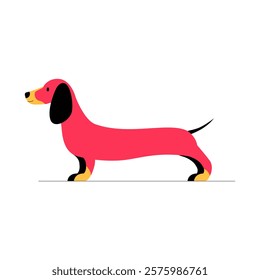 Dachshund Dog In Flat Vector Illustration Symbolizing Pets, Loyalty, And Elegance, Isolated On White Background