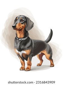  Dachshund Dog full body cartoon draw
