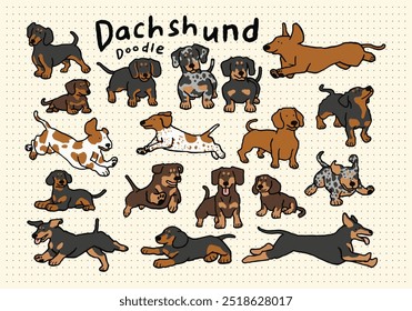 Dachshund Dog Hand Drawn Doodle Set