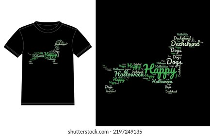 Dachshund Dog Happy Halloween Typography T-Shirt
