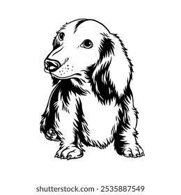 Dachshund Dog has long fur with a touch of black vector lines, looks from a front perspective, suitable for use as a logo or clothing pattern for your business or community