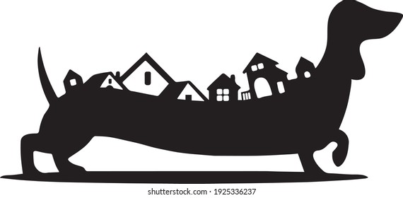 dachshund dog with house vector silhouette for cutting 