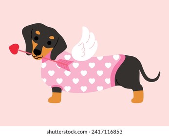 dachshund dog illustration for Happy Valentines day greeting card