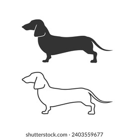 Dachshund dog line icon set on white background in flat. Vector illustration