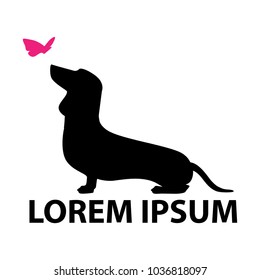 dachshund dog and pink butterfly logo