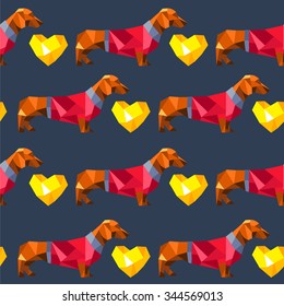 dachshund dog polygon vector heart background