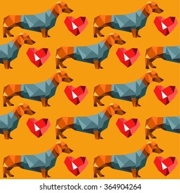 dachshund dog polygon vector heart background