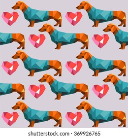 dachshund dog polygon vector heart background