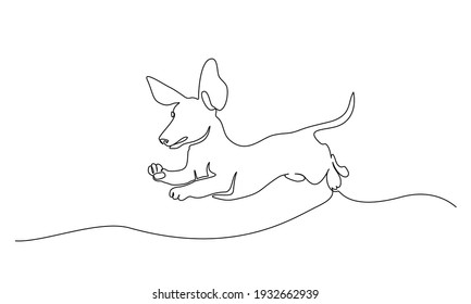 Dachshund dog running design silhouette. Continuous one line drawing. Hand drawn minimalism style vector illustration svg