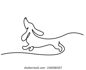Dachshund dog running design silhouette logo. Continuous one line drawing. Hand drawn minimalism style vector illustration