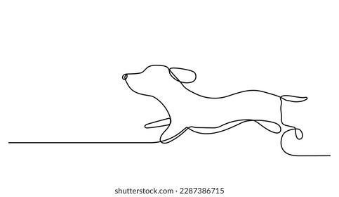 Dachshund dog running design silhouette logo. Continuous one line drawing. Hand drawn minimalism style vector illustration.