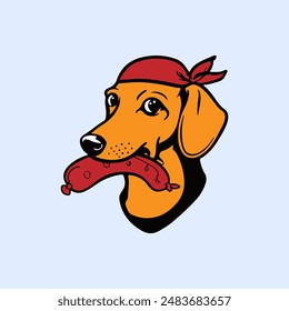 Dachshund dog with a sausage in his mouth. Vector illustration